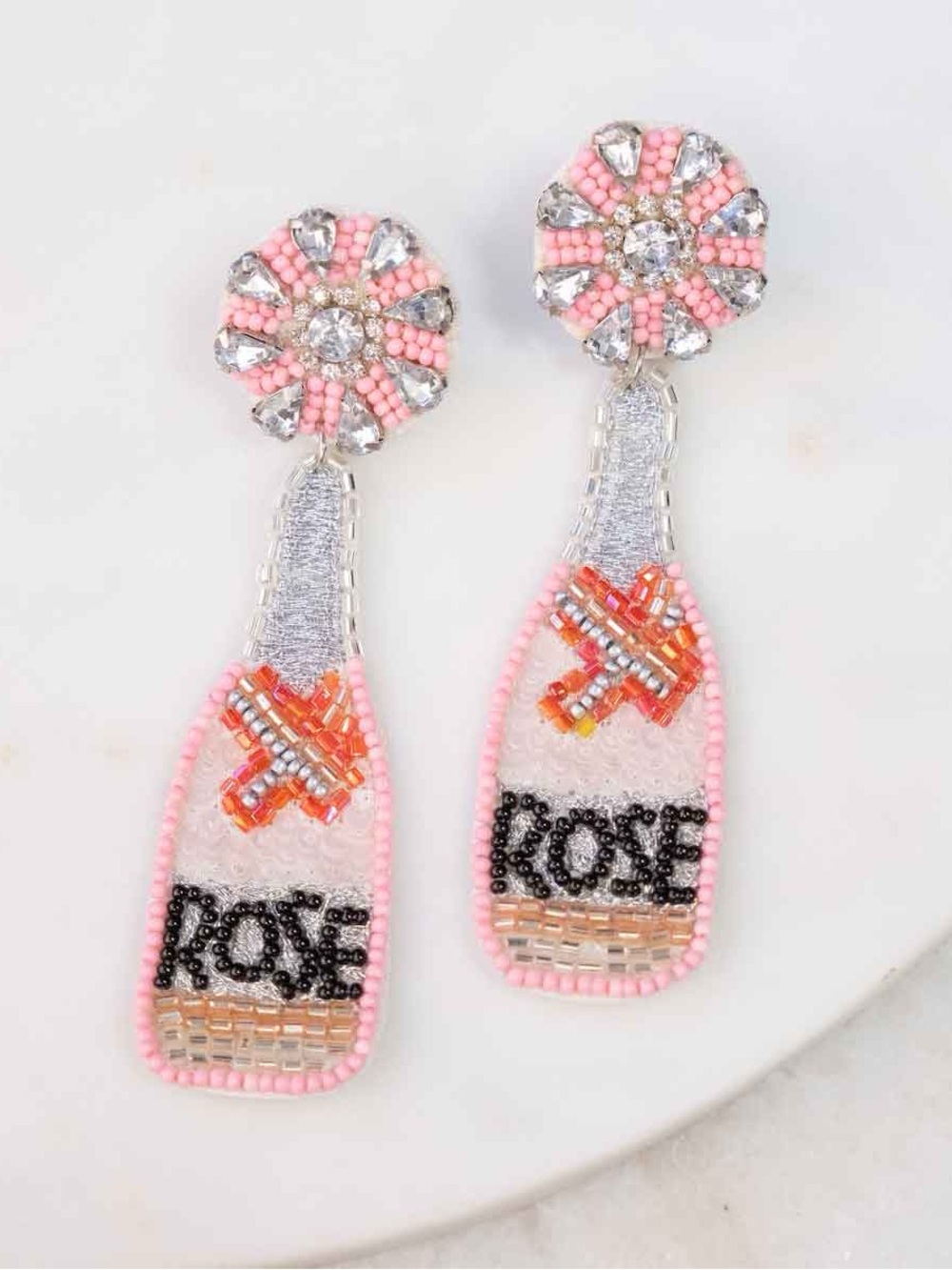 Pink Beaded 'Rosé' Bottle Drop Earrings